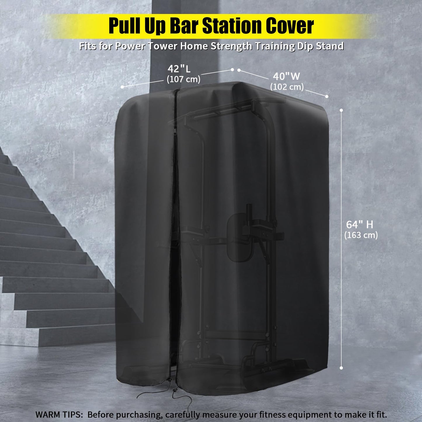 Kingling Pull Up Bar Station Covers, Pull Up Bar Stand Cover for Power Tower Home Strength Training Dip Stands Waterproof & Dustproof Protective Cover - 42''L x40''W x64''H