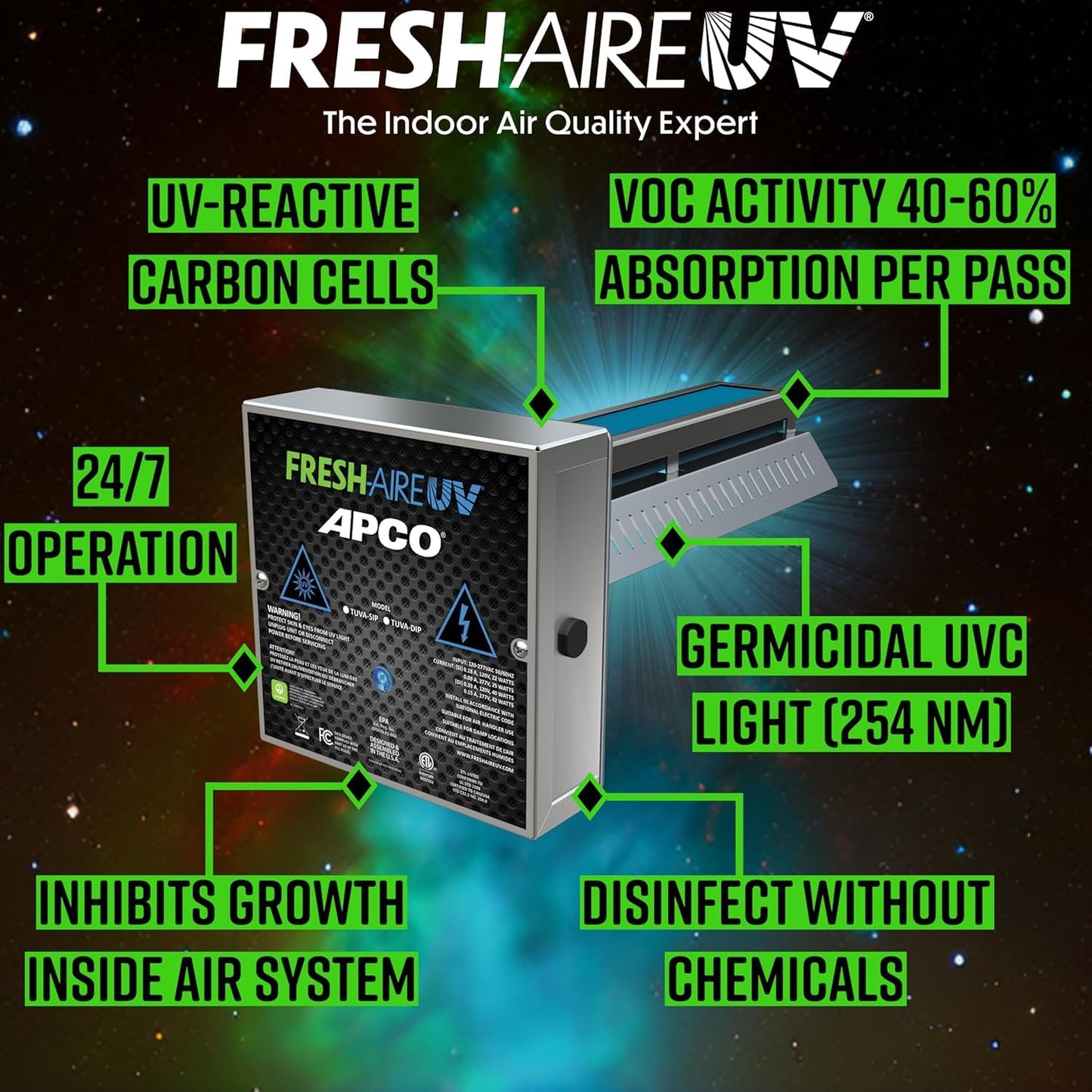 APCO Carbon Cell Matrix HVAC UV Air Purifier with Power Cord, Includes 1-Year UVC Lamp (18-32 VAC Series) # TUV-APCO-ER
