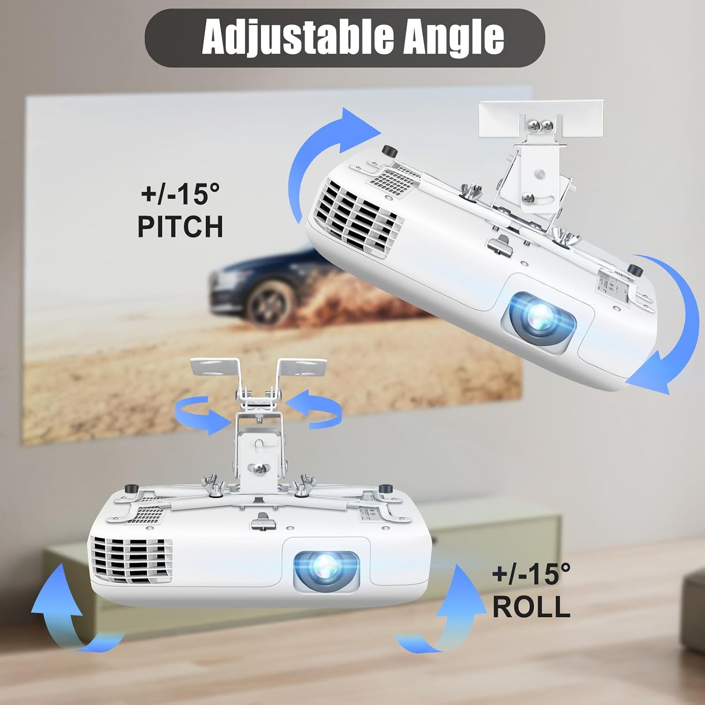 2-Be-Best 3-in-1 Projector Ceiling Mount Wide Pipe Universal Projector Wall Mount Bracket with Adjustable Arm, Flush