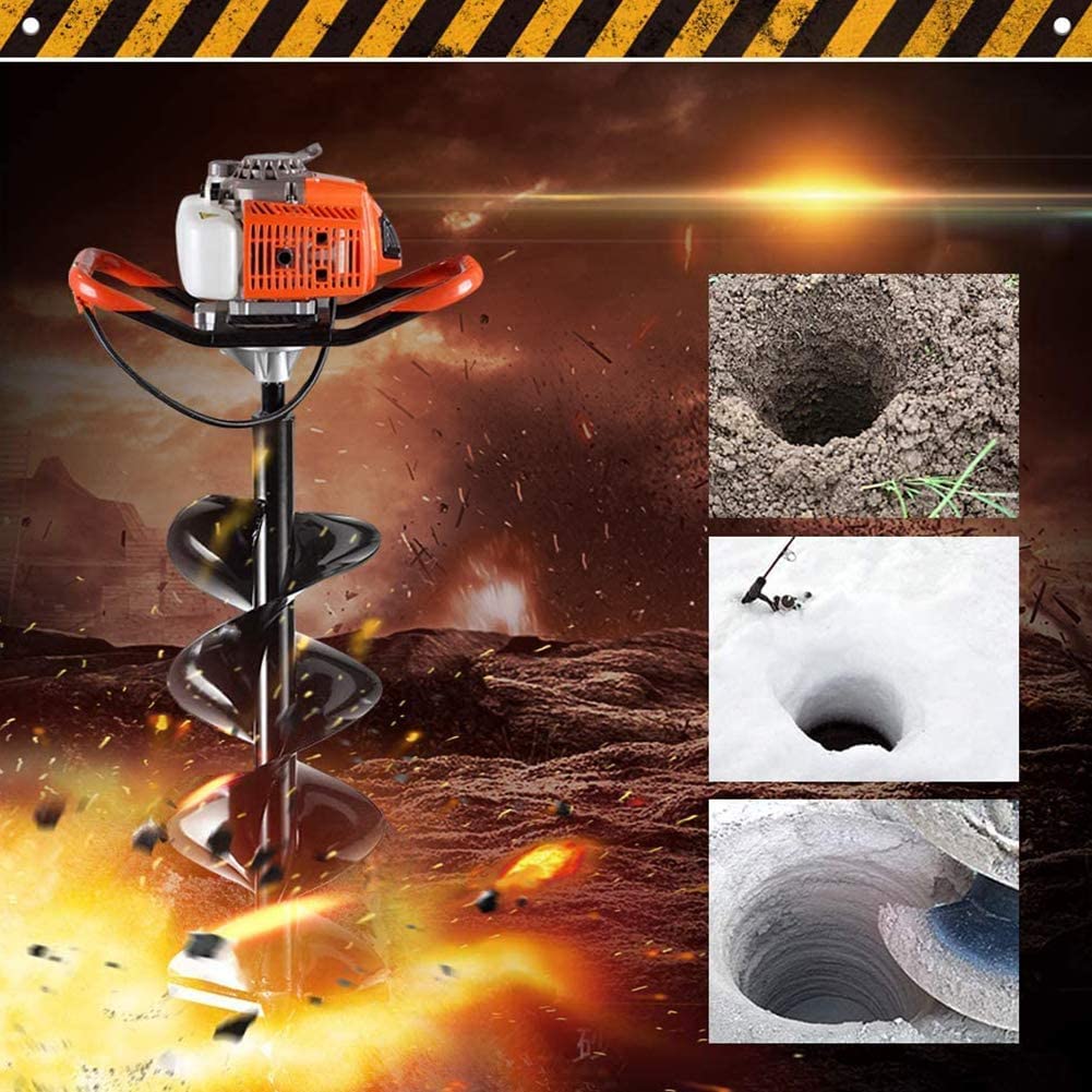 PRIJESSE 72cc Post Hole Digger 2-Stroke Petrol Gas Powered Earth Digger with 3 Auger Drill Bits (4" 8" & 12") + 2 Extension Rods for Farm Garden Plant