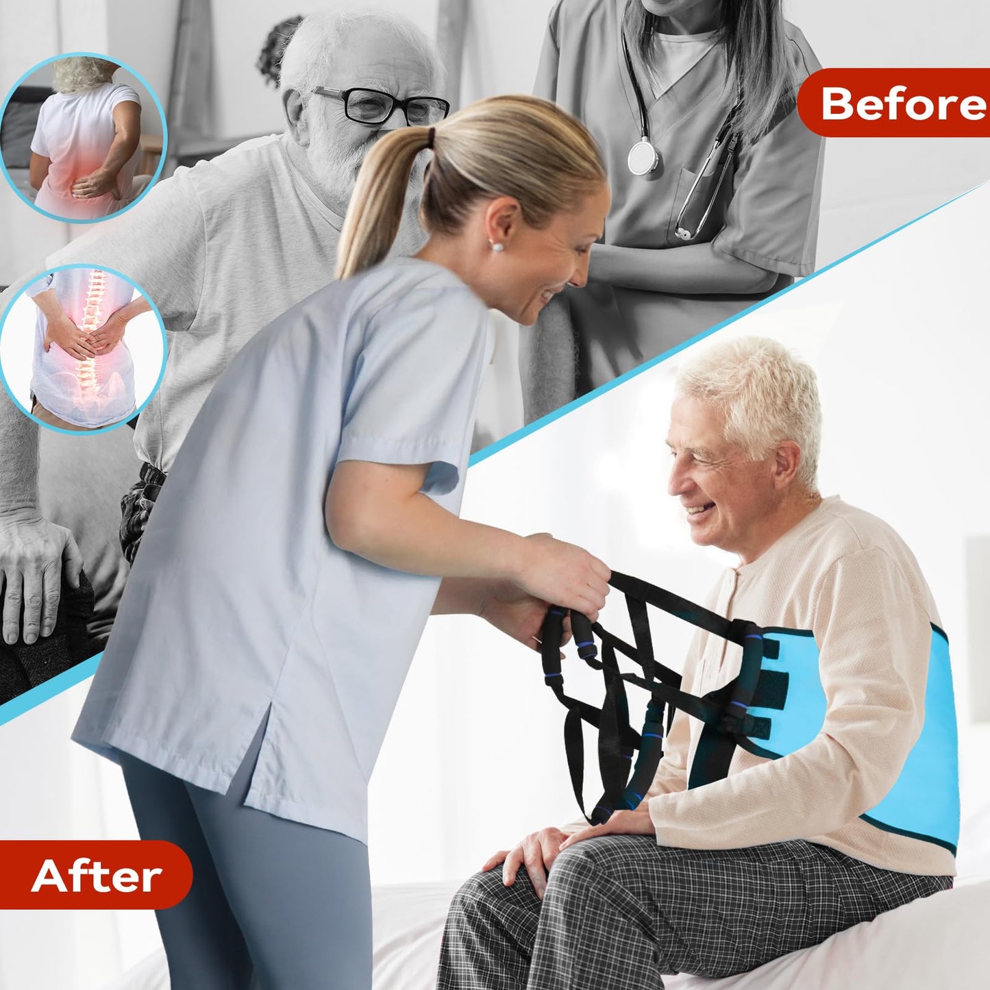 KkaFFe Transfer Sling for Elderly, Padded Assist Gait Belt, Heavy Duty Patient Lift with Straps, Mobility Standing and Lifting Aid for Elderly, Injured, Disabled - Safely Move from Wheelchair and Bed