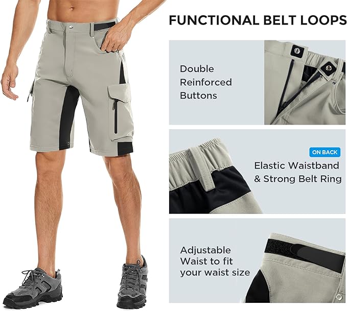XKTTAC Men's Outdoor Quick Dry Lightweight Stretchy Shorts for Hiking, Tactical, Camping, Travel with 6 Pockets