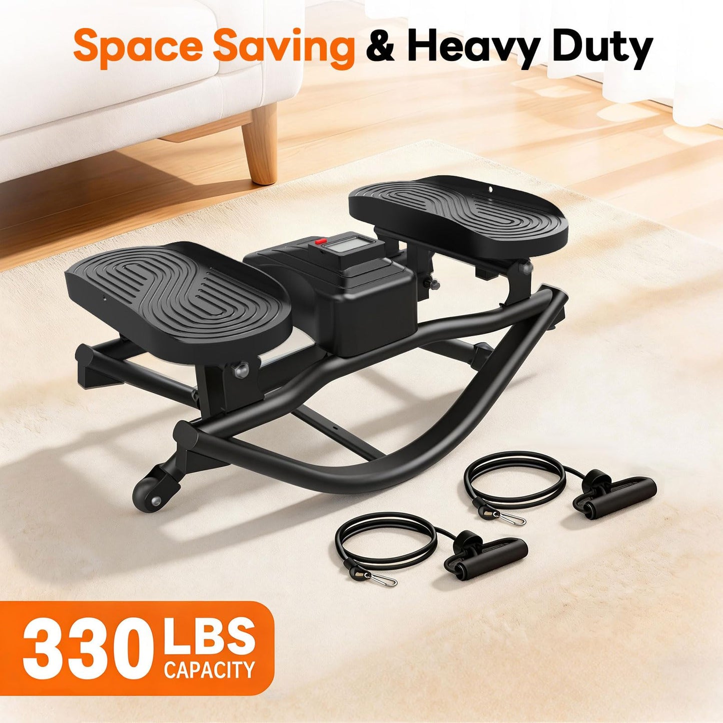 HXD-ERGO Rock Stepper with Elastic Resistance Bands, Side-to-Side Lateral Rocking Motion, Digital Display & High-Capacity Design for Home Leg GluteWorkout