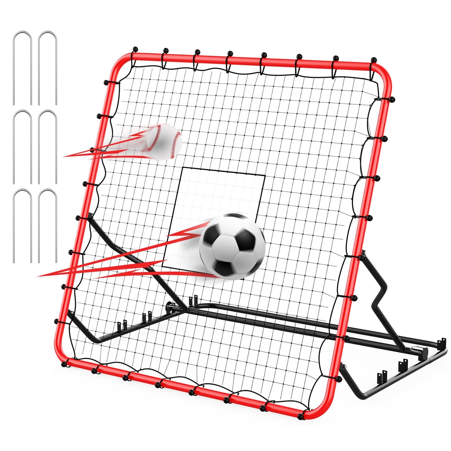 Baseball Rebounder,4x4.5FT Soccer Rebounder with 4 Adjustable Angles, 28 Bungee Cords to Adjust Elastic, Sports Equipment for Soccer/Baseball/Softball/Volleyball Training,Pitchback Net for All Levels