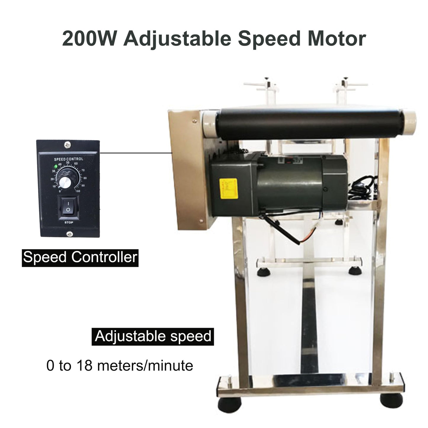 BREVELTION PVC Flat Belt Conveyor, Stainless Steel Industrial Transport Conveyor, Adjustable Speed 0-18m/min, Double Guardrails, 82.7" L x 11.8" W, 11LBS Load, 200W Motor
