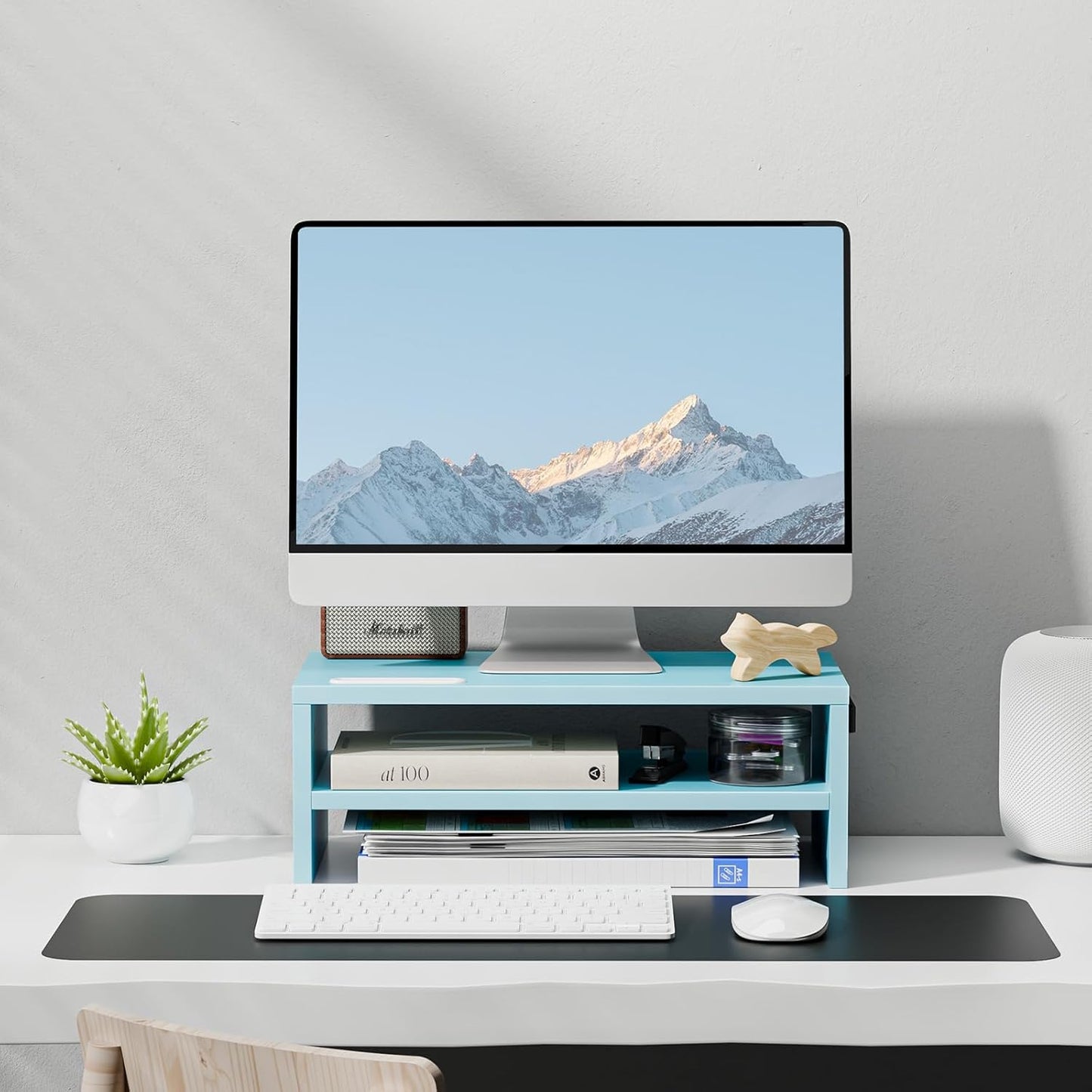 16.5 Inch 2 Marbrasse Monitor Stand Riser, Tier Computer Printer Shelf Stand for Laptop Computer Screen Storage