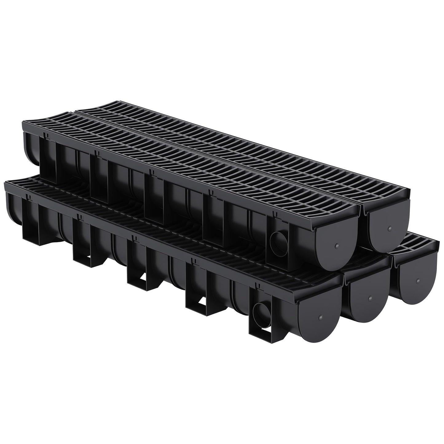 GarveeHome 5-Pack HDPE Trench Drain System, 5.9" w x 5.1" h Driveway Drainage Channel with Plastic Grates & End Caps, Heavy Duty for Patio, Garage, Yard & Pool Deck - Black 39.4" l
