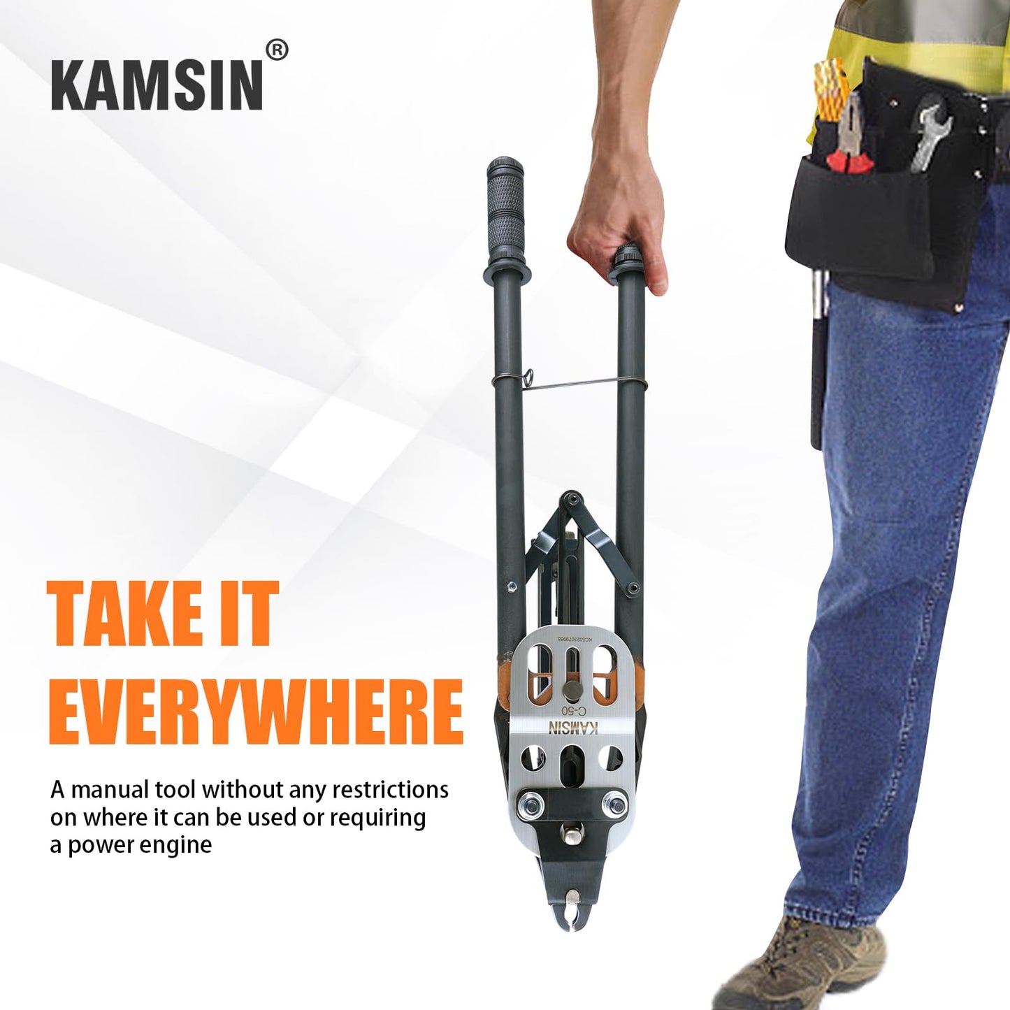 KAMSIN C50 11 Gauge Manual Hog Ring Plier 1-1/2-Inch Crown Hog Ring Plier C Ring Stapler 13.5-14mm Closure Diameter Hog Ring Stapler for Wire Cages, Gabion, Fencing