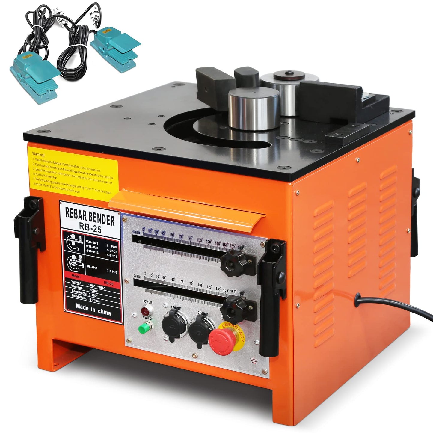 1600W Electric Rebar Bender Machine up to 1 inch with Our Electric Bender - Achieve 0-180° Angles, Operate with Convenient Foot Pedal Switch, and Benefit from Powerful Motor