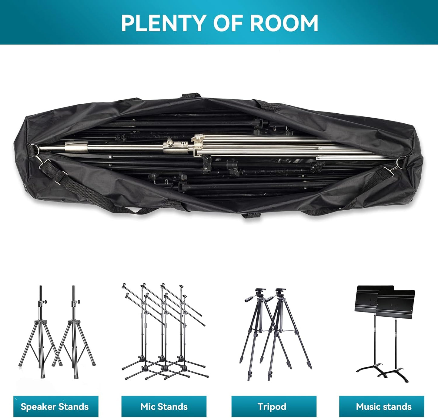 48" Long Tripod Carrying Bag for Speaker and Light Stands, Mic/Microphone Poles - with Adjustable Shoulder Strap, Heavy