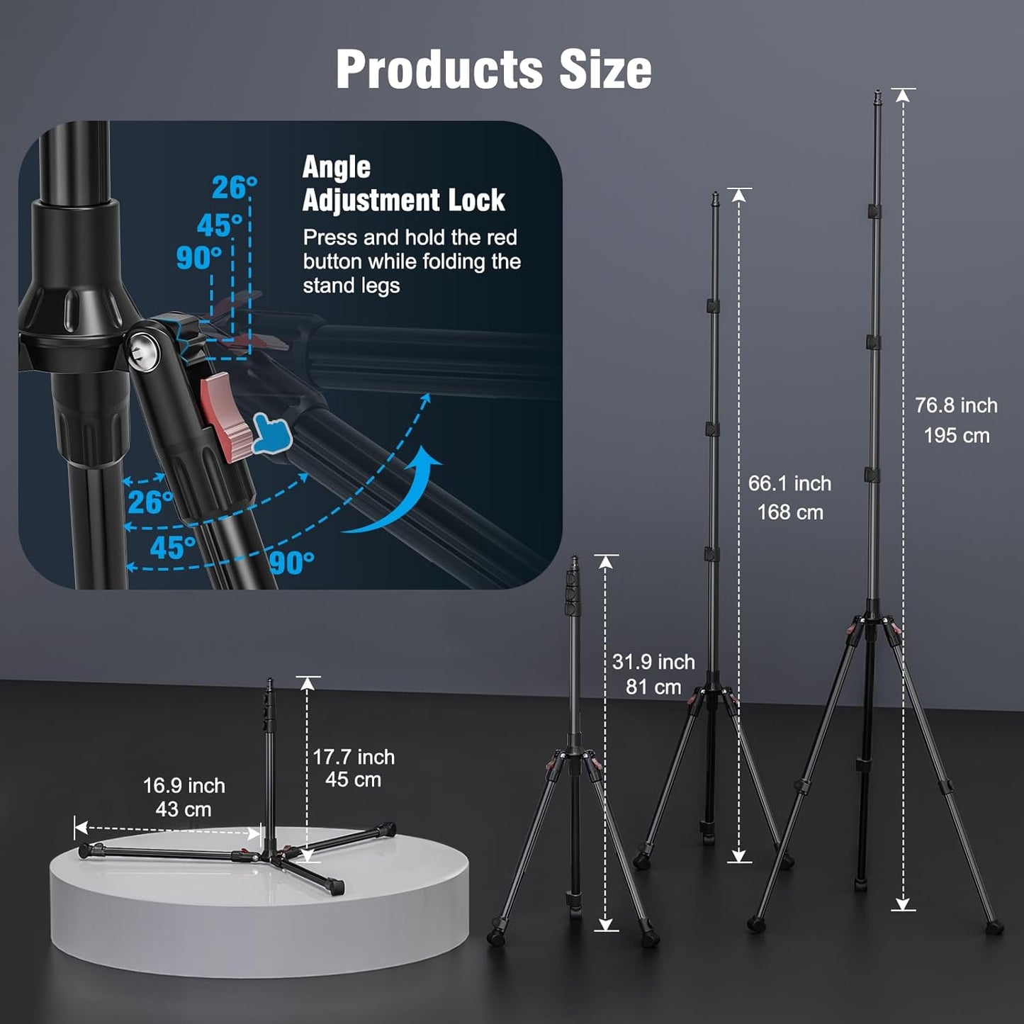 JUBOR 17.776.8" 1/4" 6.6lb, Photography Light Stand, Adjustable Aluminum Tripod Light Stands with Thread, Max Load
