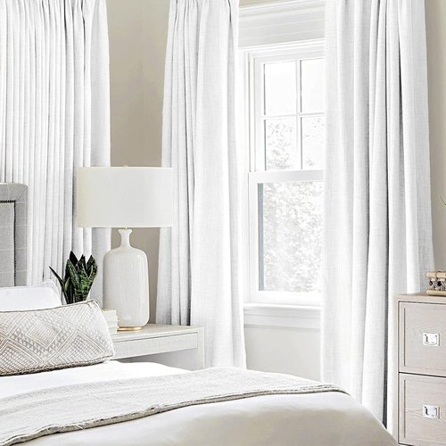 MIULEE Blackout Curtains - 100% Thermal Insulated Linen Textured Drapes | Bright White, 52 x 45 Inch (2 Panels)