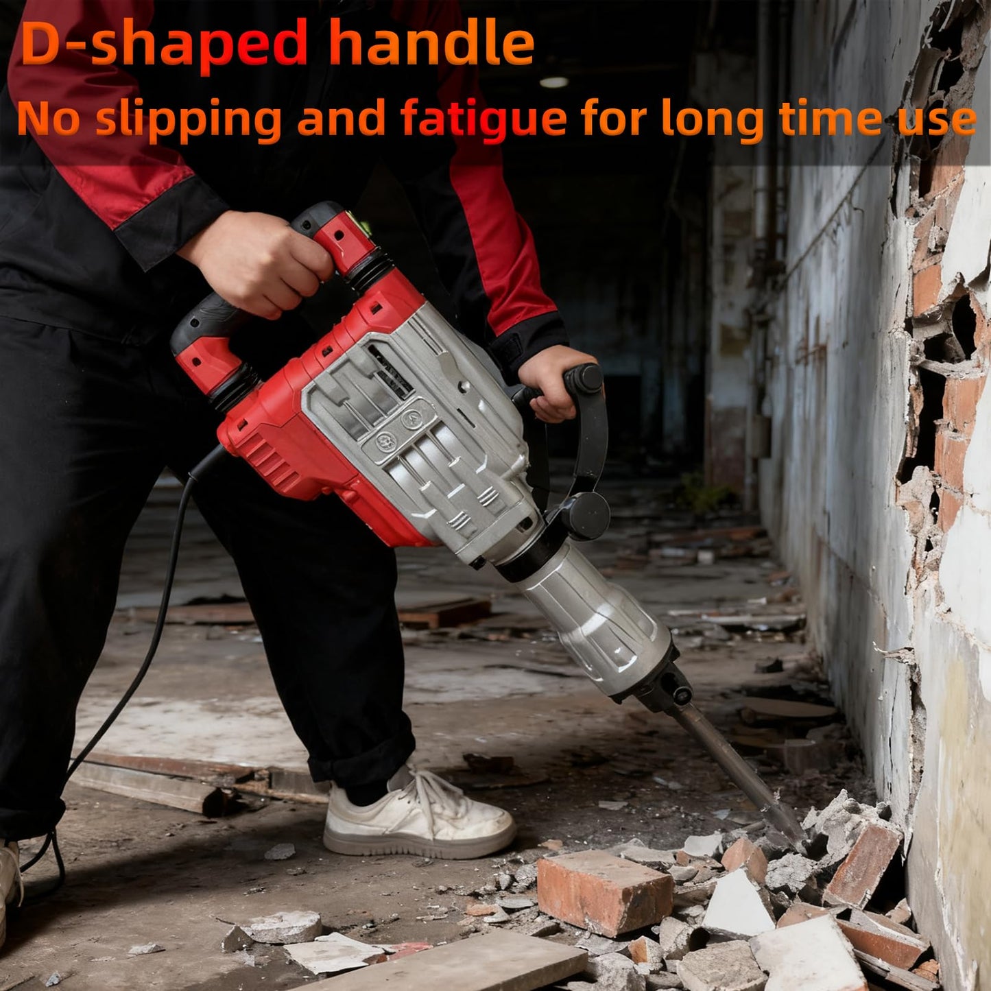 JKCHENPRO Heavy Duty Demolition Jack Hammer – Max 3500W, 1900 BPM Electric Concrete Breaker with 60J Impact Force, Includes 2 Chisels for Trenching, Breaking Holes & Construction Work