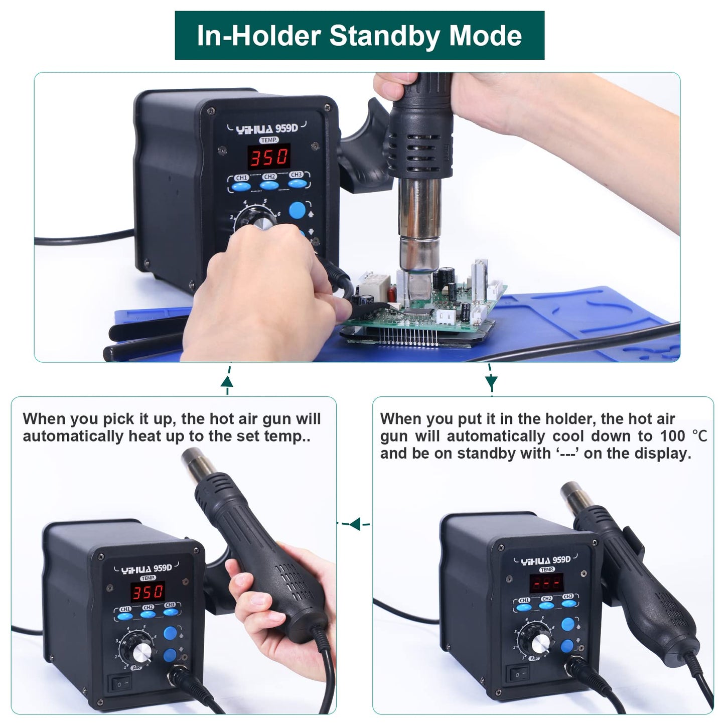 YIHUA 939D+ Professional Soldering Station bundle with YIHUA 959D-Digital Hot Air Rework Station and Accessories (18 Items)