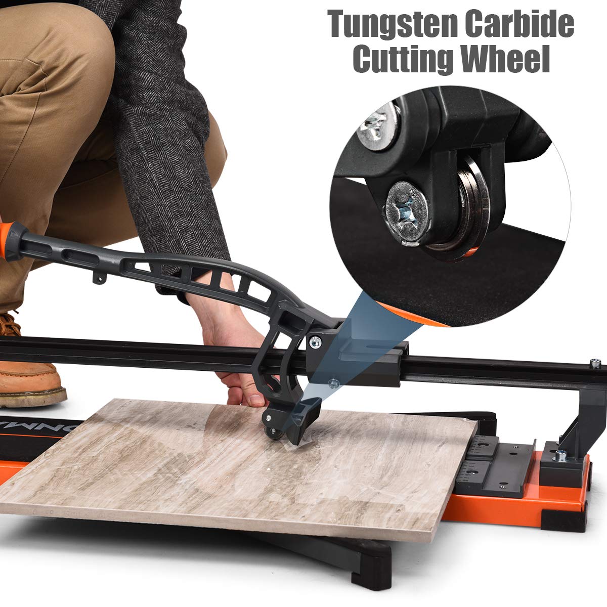 ERGOMASTER Manual Tile Cutter 48 Inch with Ergonomic Handle & Tungsten Carbide Cutting Wheels, Porcelain Ceramic Floor Tile Cutter with Anti-Skid Feet and Removable Scale （48 Inches）
