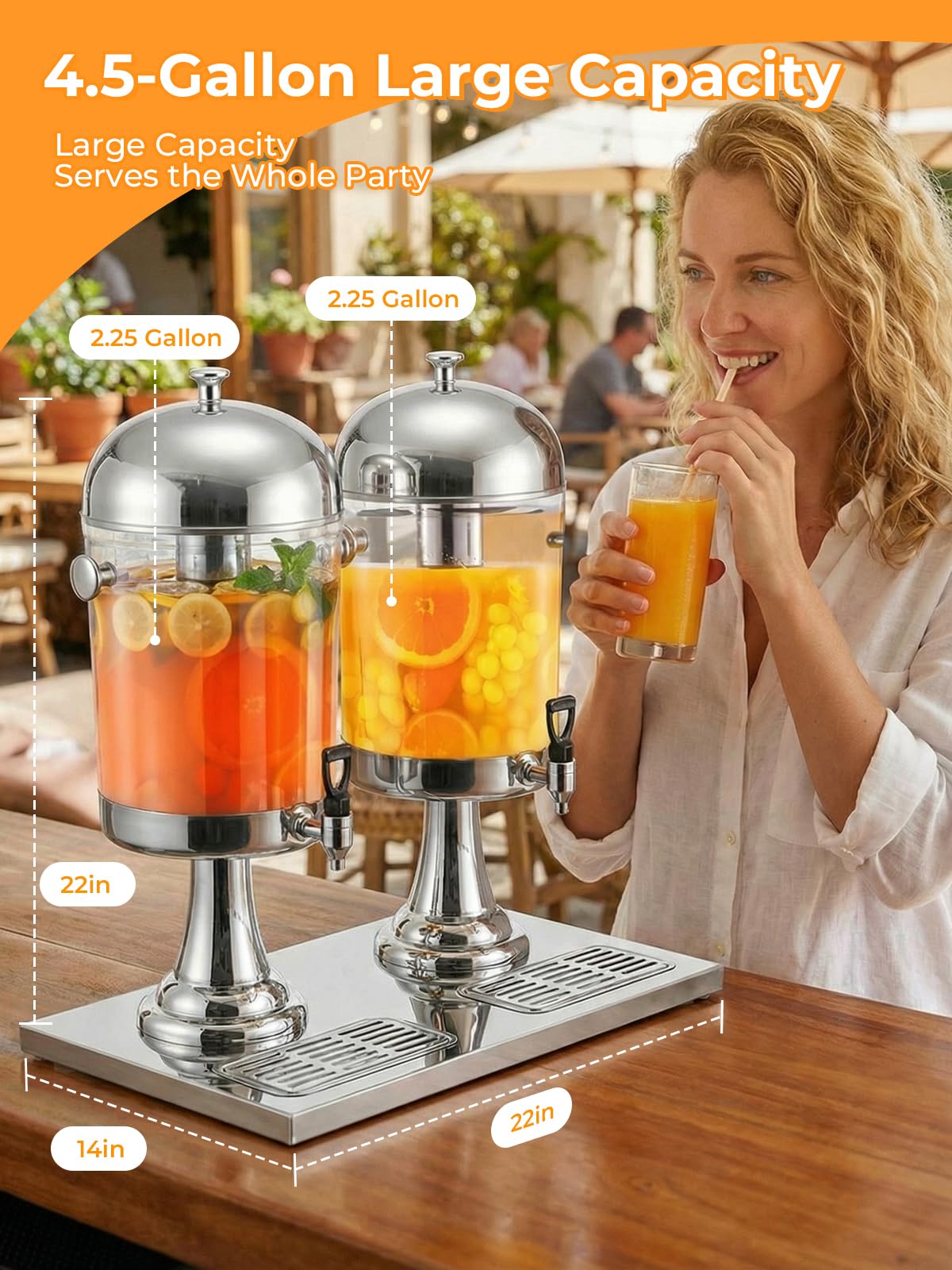 Beverage Dispenser for Parties 4.5 Gallon, Stainless Steel Drink Dispenser with Stand, Commercial Hot & Cold Juice Dispenser, Ice Core & Drip Trays for Beer, Lemonade Ideal for Parties Buffet Home Bar