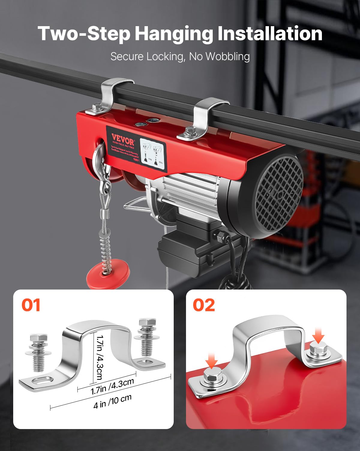 VEVOR 880lbs Electric Hoist with 14 FT Wired Remote Control, Electric Hoist 110 Volt with 20-40 FT Lifting Height for Garage Warehouse Factory