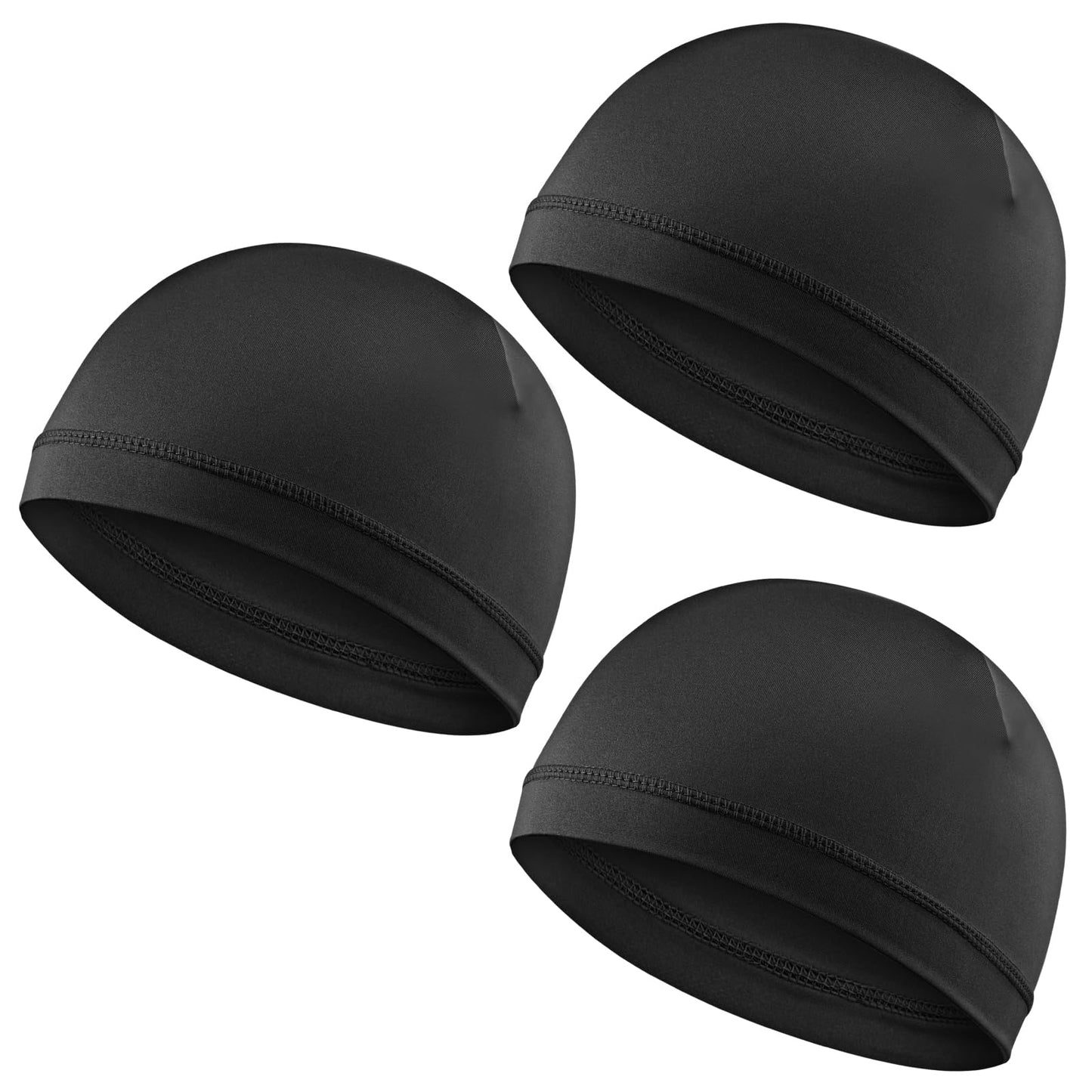 WY LIGHTING LEVEL 3Pcs Skull Caps Helmet Liner Sweat Wicking Cap Running Hats Cycling Skull Caps Soft Lightweight Beanie Hats Moisture Wicking Stretchy Breathable for Men Women Sports Black