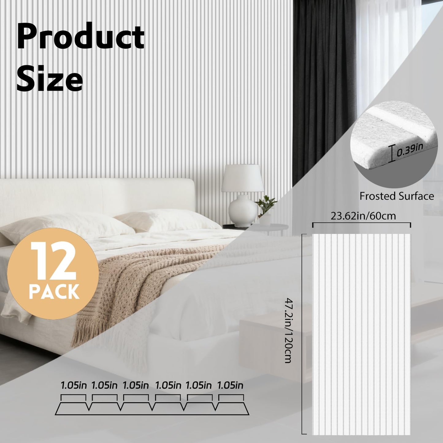 RITOLLO 12 Pack Acoustic Wall Panels, 47.2X23.6X0.4 inch Decorative Self-Adhesive Soundproof Panels, Sound Dampening Panels for Home Studio Office, White(White,12)