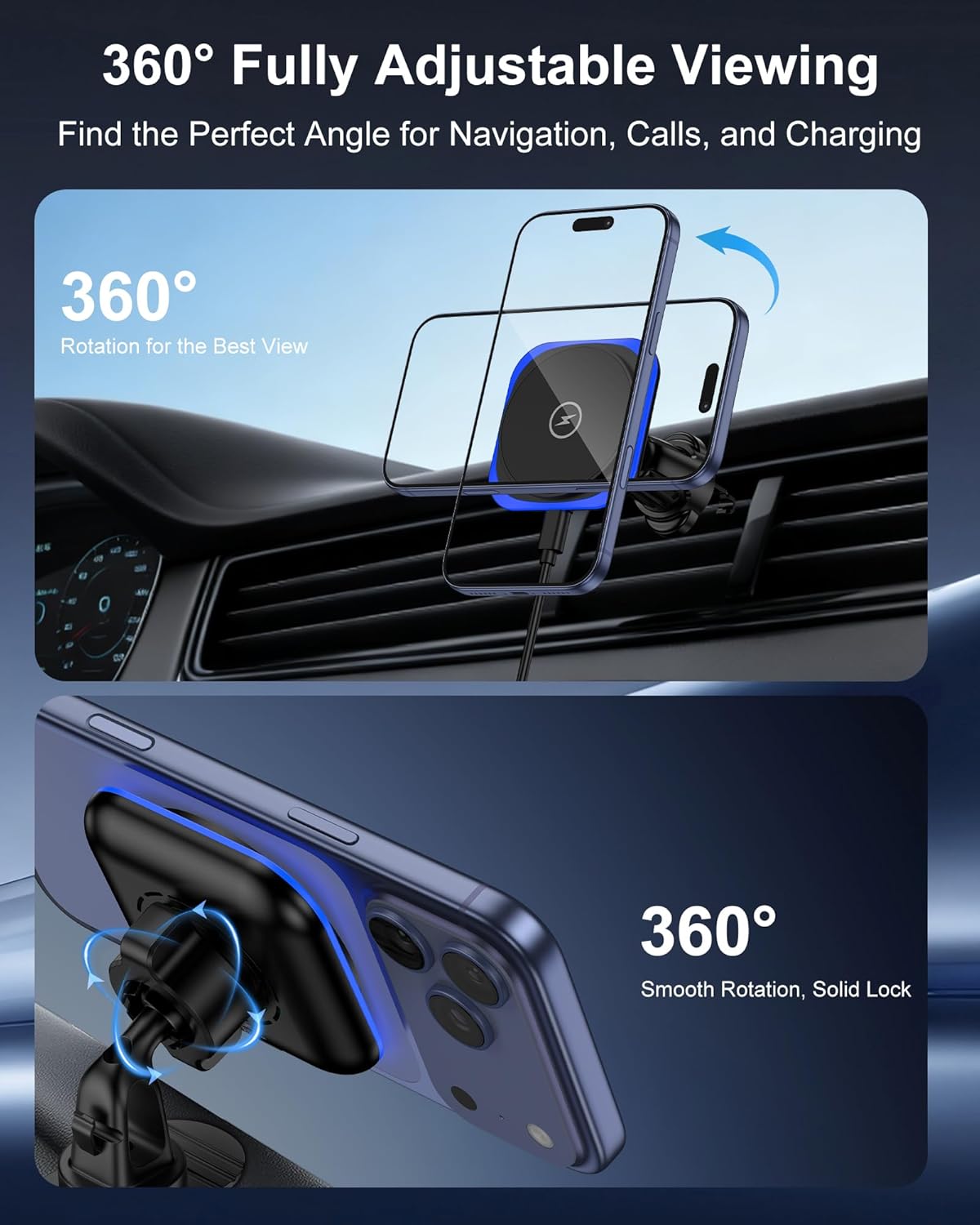 Bordsek 15W 17e 16 15 14 13 12 Max/17 S26/S25 MagSafe Car Mount Charger,Magnetic Wireless Car Charger,Air Vent
