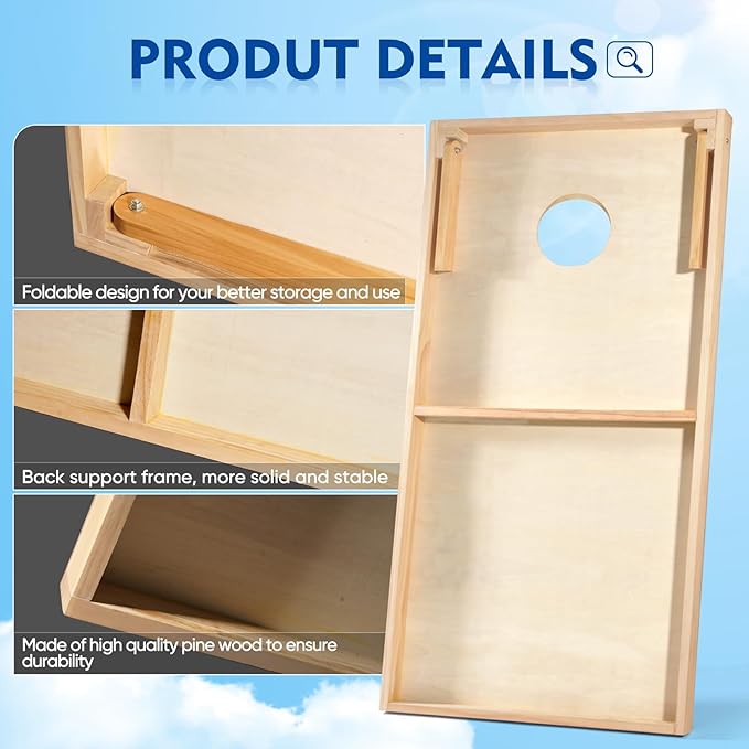 Cornhole Board Set, Regulation Size 4 x 2FT/3 x 2FT Solid Wood Corn Hole Game Set with 8 Bean Bags,2 Cornhole Boards and 1 Carry Bag for Outdoor Beach Toss Games Competitions