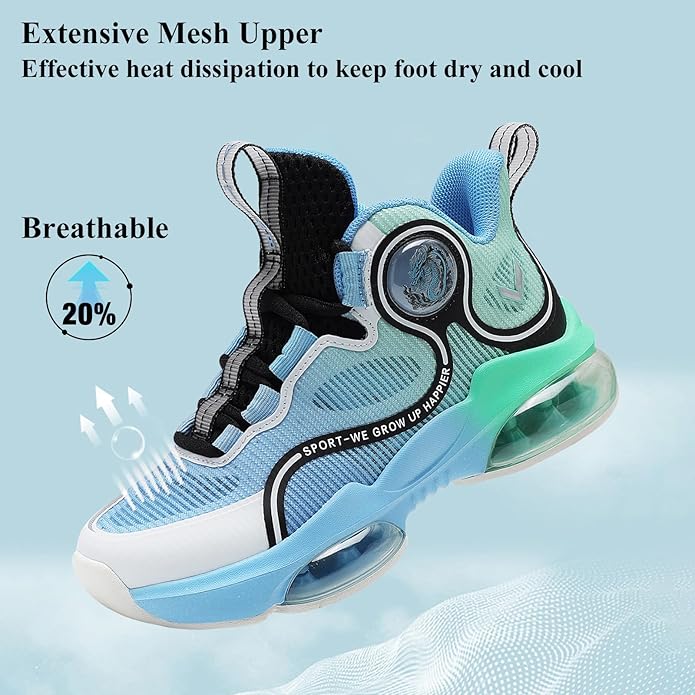 VITUOFLY Kids Basketball Shoes Boys Air Cushion Sneakers Girls Mid Top School Hoops Shoes Non-Slip Outdoor Sports Running Gym Comfortable Durable Little Kid/Big Kid