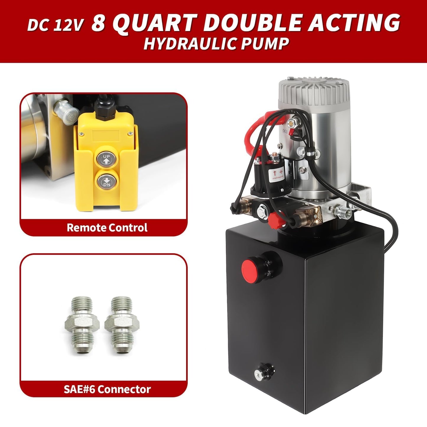 Nakkaa 12V DC Hydraulic Power Device 8 Quart Double Acting Hydraulic Dump Trailer Pump for Lifting and Lowering Dump Trailer Trucks