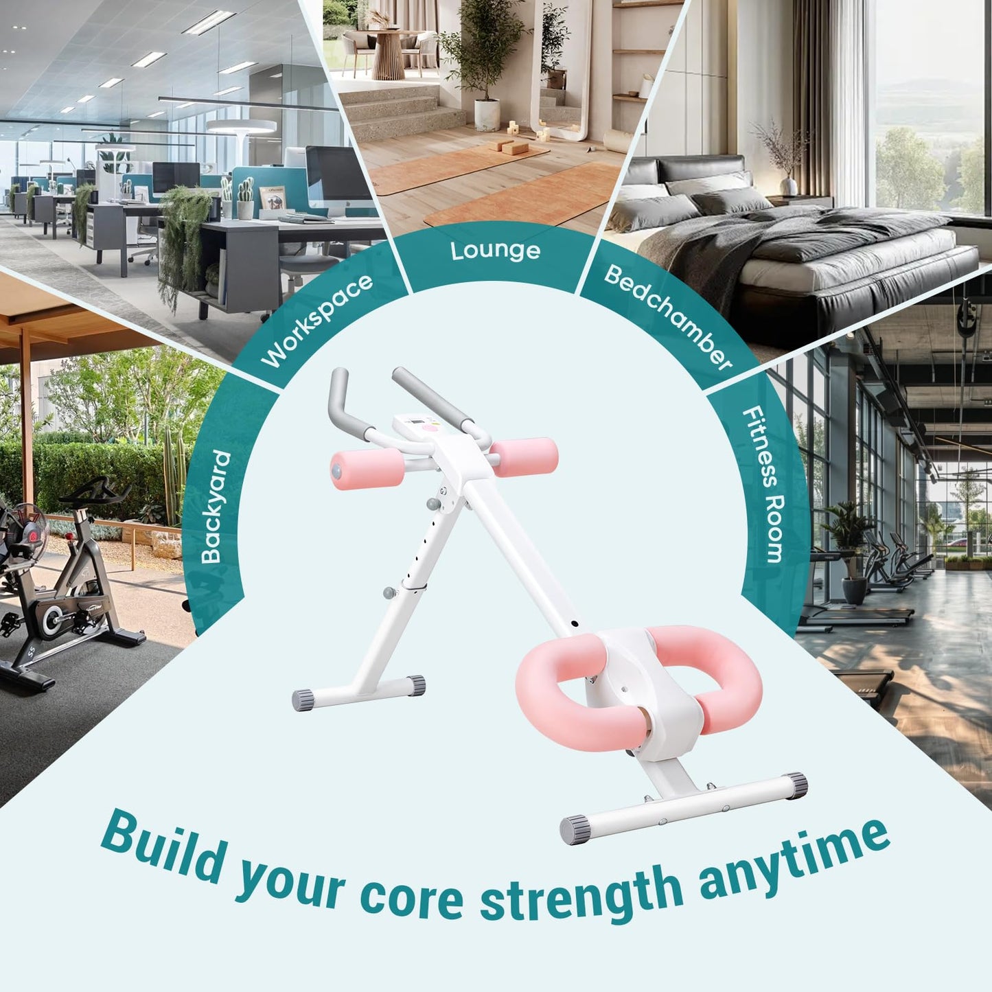 OLIXIS Ab Machine, Ab Workout Equipment for Home Gym, Adjustable Abdominal Trainer for Stomach Workout, Foldable Core Strength Exercise Machine with 440LBS, LCD Display, Knee Protection, White Pink