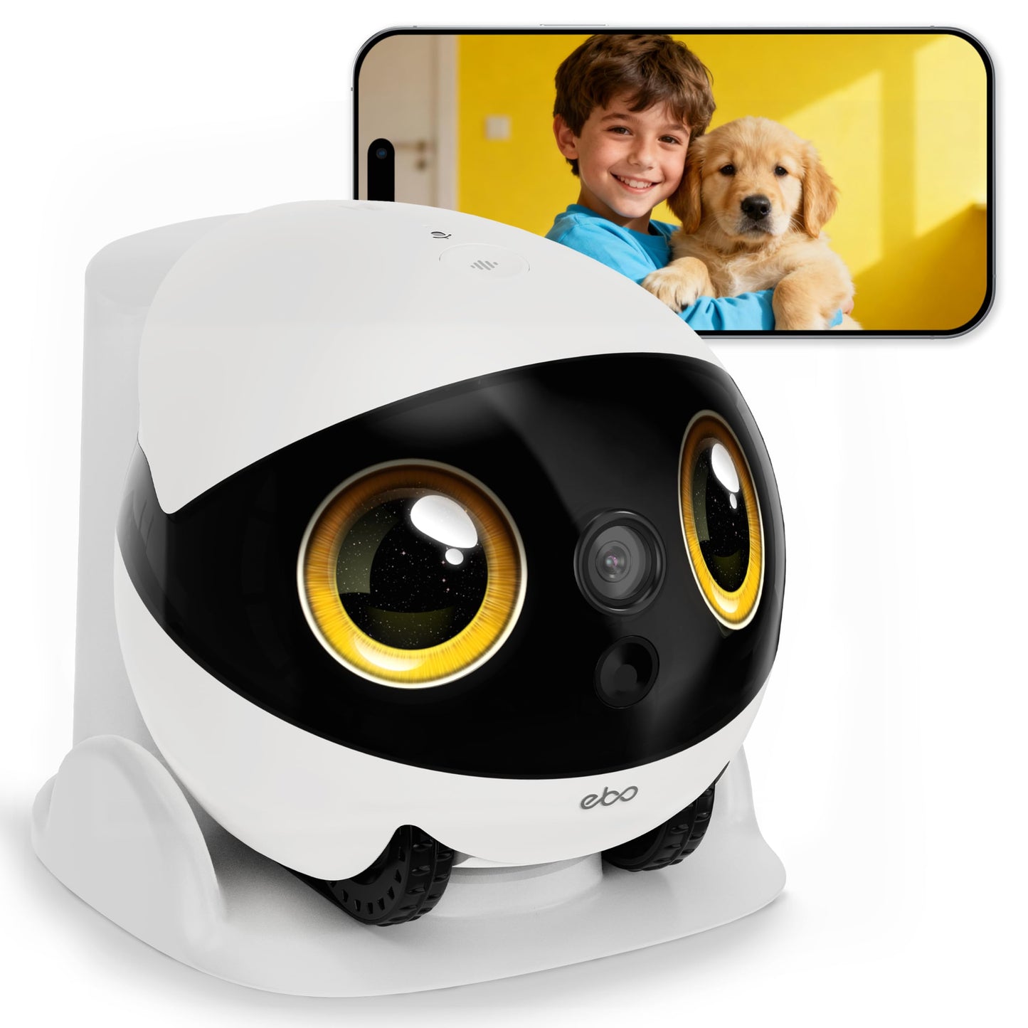 Enabot EBO Air 2S FamilyBot Home Robot Camera: 2.5K Indoor Pet Cam, Movable Robot Camera, 2-Way Video, Auto-Recharge, Long Battery Life, Custom Facial Image, Night Vision