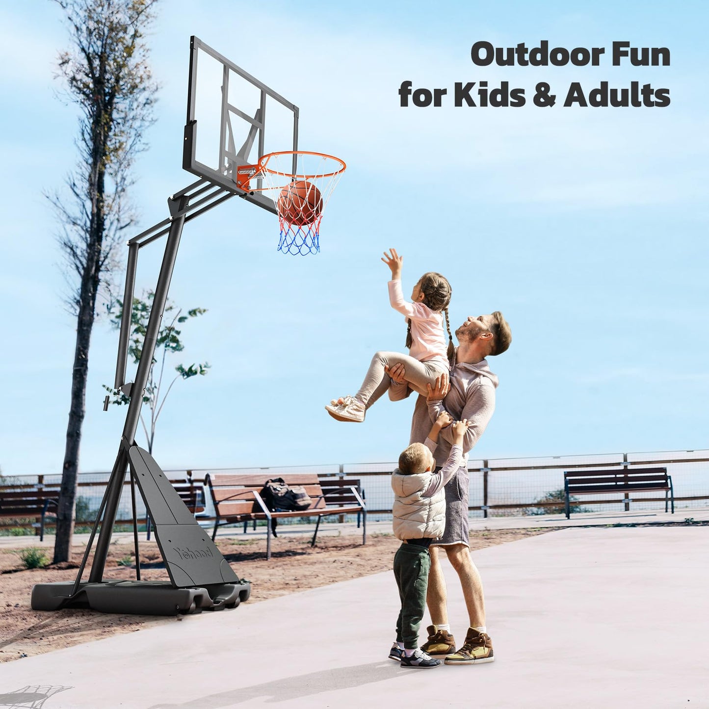 Yohood Basketball Hoop Outdoor Portable, 10ft Quickly Adjustable Basketball Goal System with 44 Inch PC Backboard & Wheels for Court/Backyard/Driveway