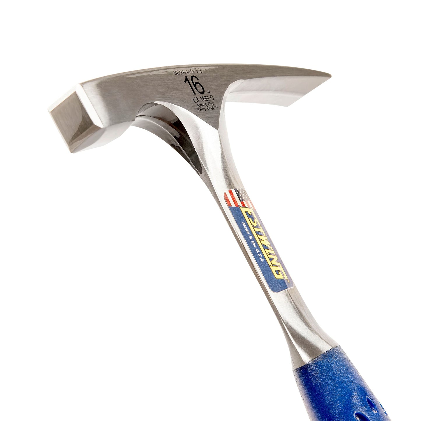 ESTWING Bricklayer's/Mason's Hammer - 16 oz USA Made Masonry Tool with Forged Steel Construction & Shock Reduction Grip - E3-16BLC