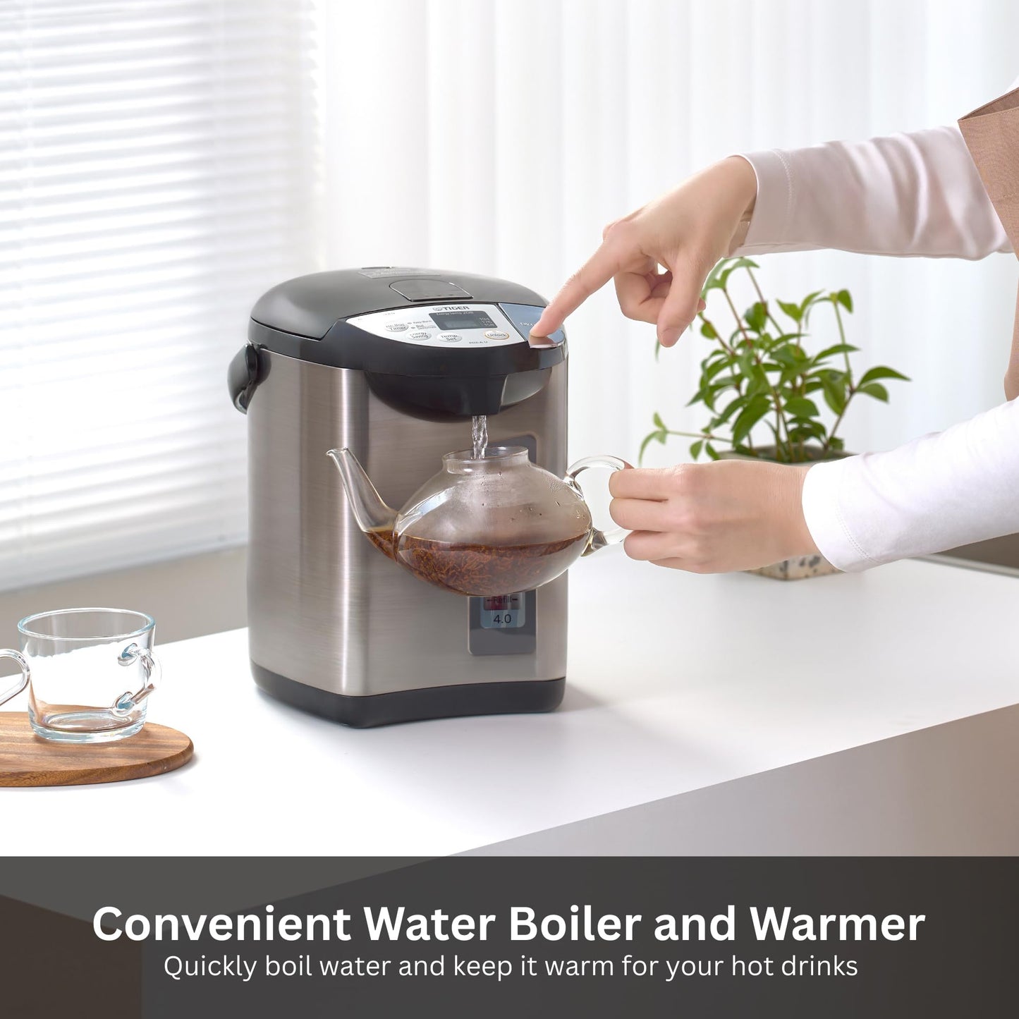 TIGER PDZ-A50U 5.0 Liter Water Boiler and Warmer with 4 Auto-Temp Settings, Stainless Steel Finish