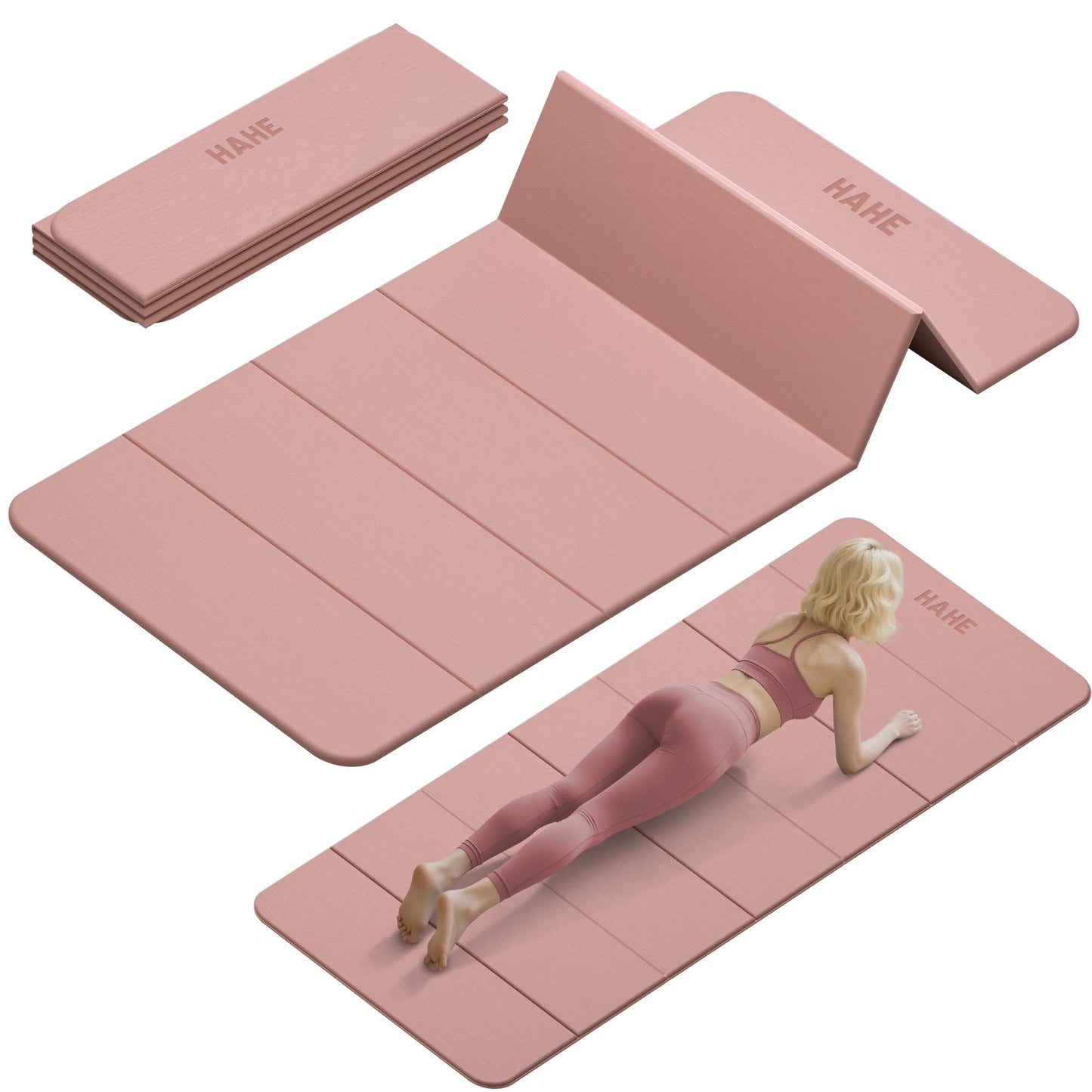 Foldable Yoga Mat, 74"Lx32"Wx1/3"Thick, Folding Exercise Mat, Non-slip Wide Pilates Mats for Home Workout/Travel, Portable Yoga Mat Thick for Yoga/Pilates/Camping/Floor Exercises (Bright Pink)
