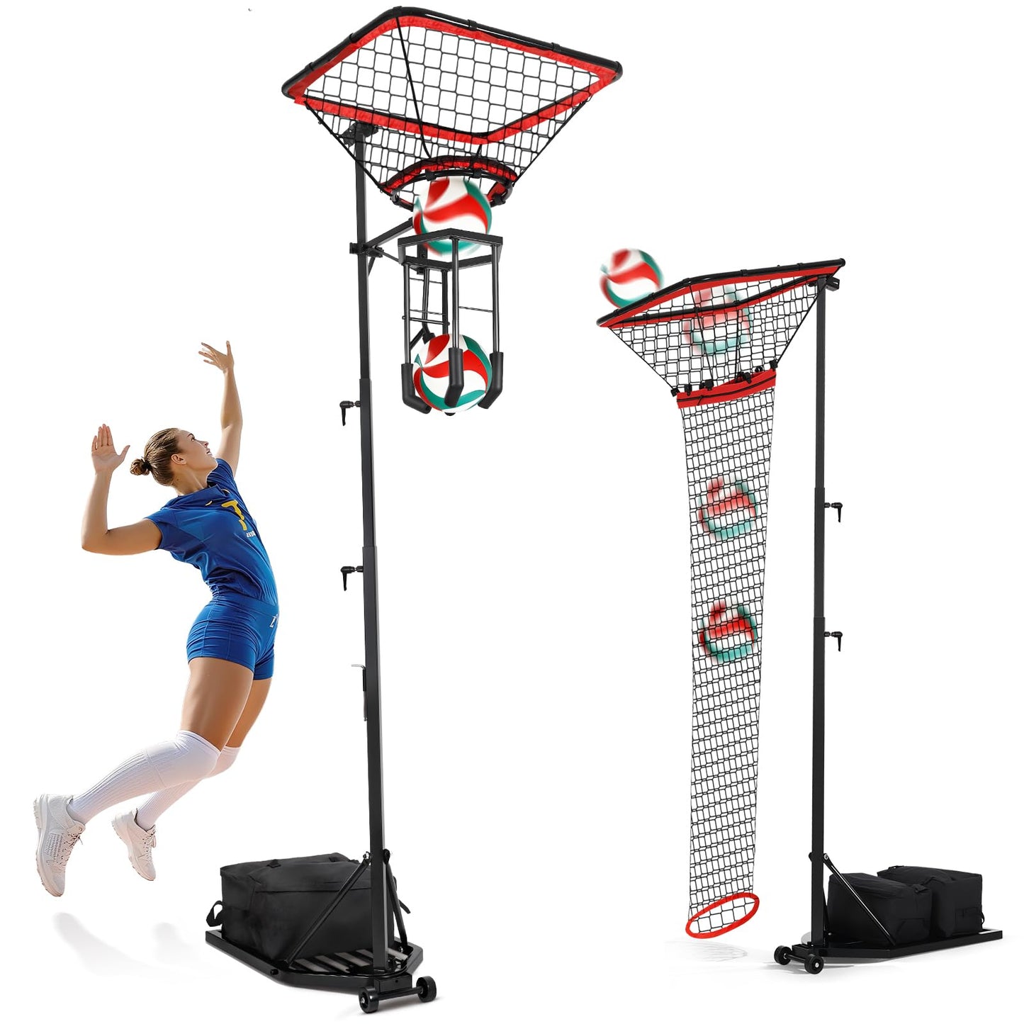 AugFir Volleyball Setter & Spike Trainer, Adjustable Height 93"-126" Volleyball Trainer with 88LBS Sandbag Base & Transport Wheels, Solo Practice Tool for Indoor & Outdoor Use Spiking & Drills