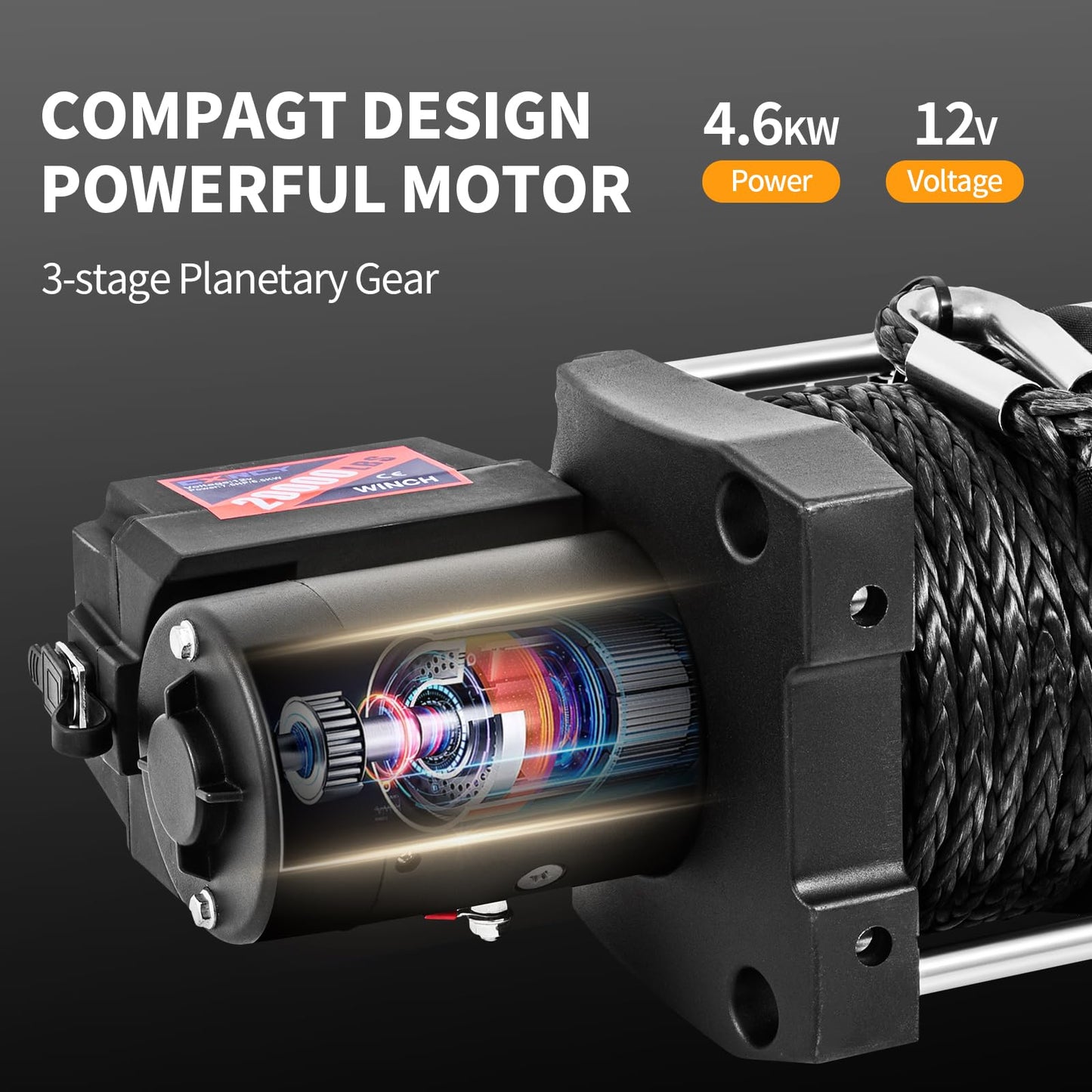 CXRCY 12V Electric Winch,20000LBS Load Capacity Synthetic Rope Towing Winches for Jeep Truck SUV,with Wired Handle and Wireless Remote