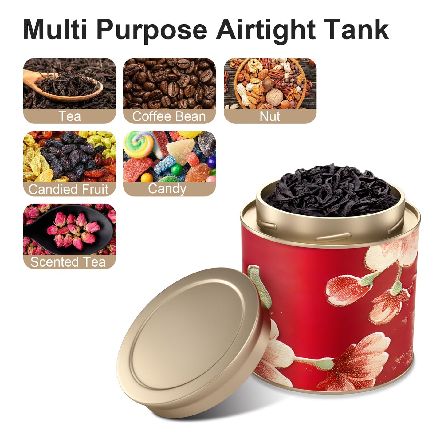 6 Pack Airtight Tea Canisters,15 Fluid Oz Embossed Tea Tins for Loose Leaf Tea Storage. Ideal for Tea, Coffee Beans, Candy, Nuts & More! Perfect for Kitchen and Pantry, Size 3.62x3.62" Coffee Canister