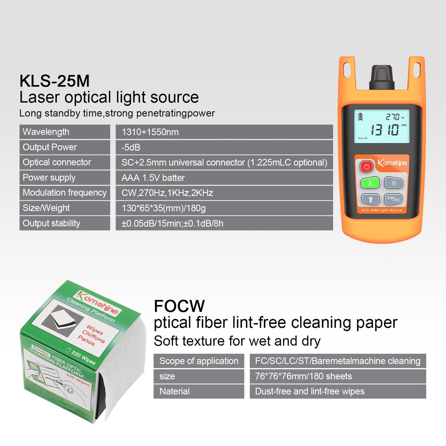 KomShine FX39 Touch Screen Fiber Fusion Splicer with 5000 Times Electrodes Life, Multi Languages Splicing Machine 6S Splice, Full FTTH Testers Kit Power Meter, SM Light Source