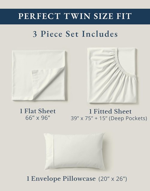 LANE LINEN Twin Bed Sheets - 100% Organic Cotton, Hotel Quality, 3-Piece Set, Glacier Grey