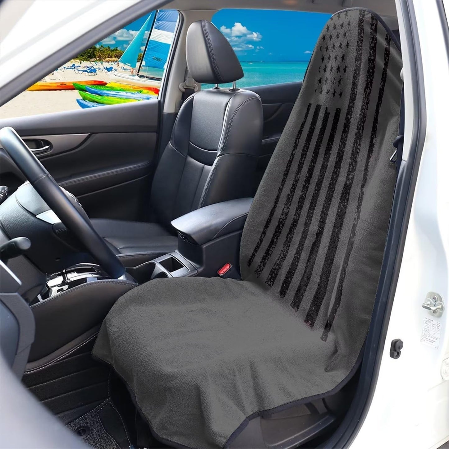 Lotusorchid American Flag Waterproof Sweating Car Seat Cover for Post Gym Workout, Breathable Sweating Car Seat Cover for Women Men, Comfy Bucket Auto Seats Protector Universal Fit Sedan SUV Truck