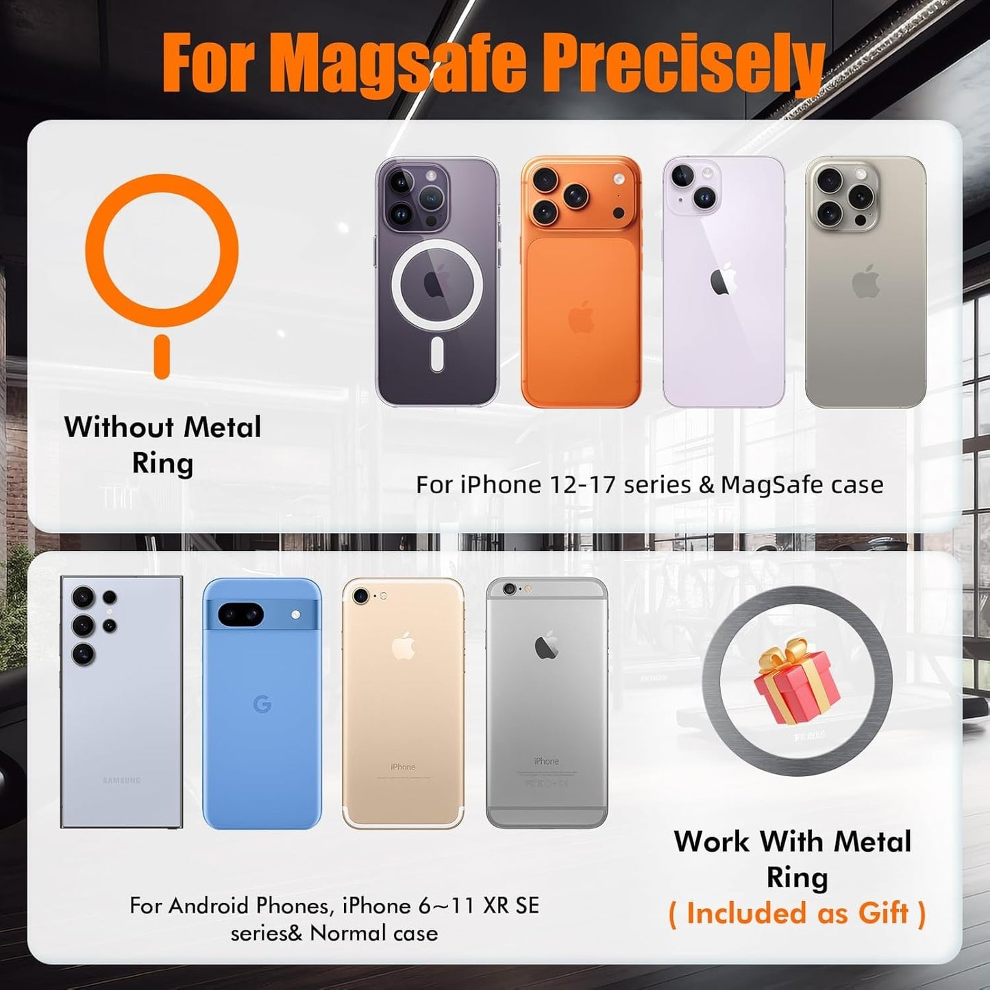 welvath Dual Magnetic Phone Holder for Gym, Workout, Kitchen or Any Metal Surface, Magnet Base Mount & Power Magnet Phone Mount for MagSafe iPhone 17 16 15 14 13 12 Series