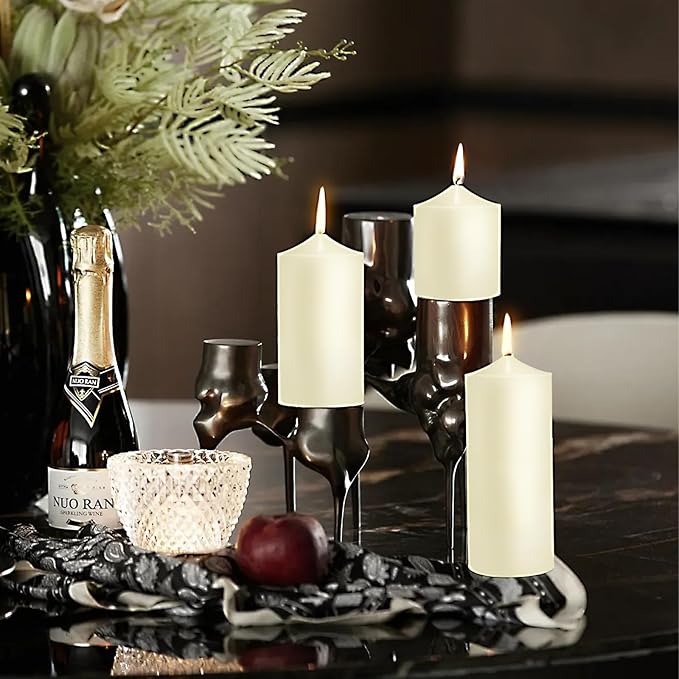 Pillar Candles 3 x 4, 6, and 8 inches, Large Handmade Candles Set of 3, Ivory Decorative Candles for Wedding, Home Decoration, Dinner, Church
