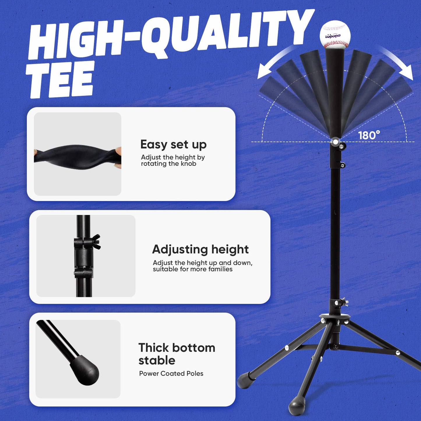 Zupapa 7x7 Feet Baseball Softball Hitting Pitching Net Tee Caddy Set with Strike Zone, Baseball Backstop Practice Net for Pitching Batting Catching for All Skill Levels (Blue)