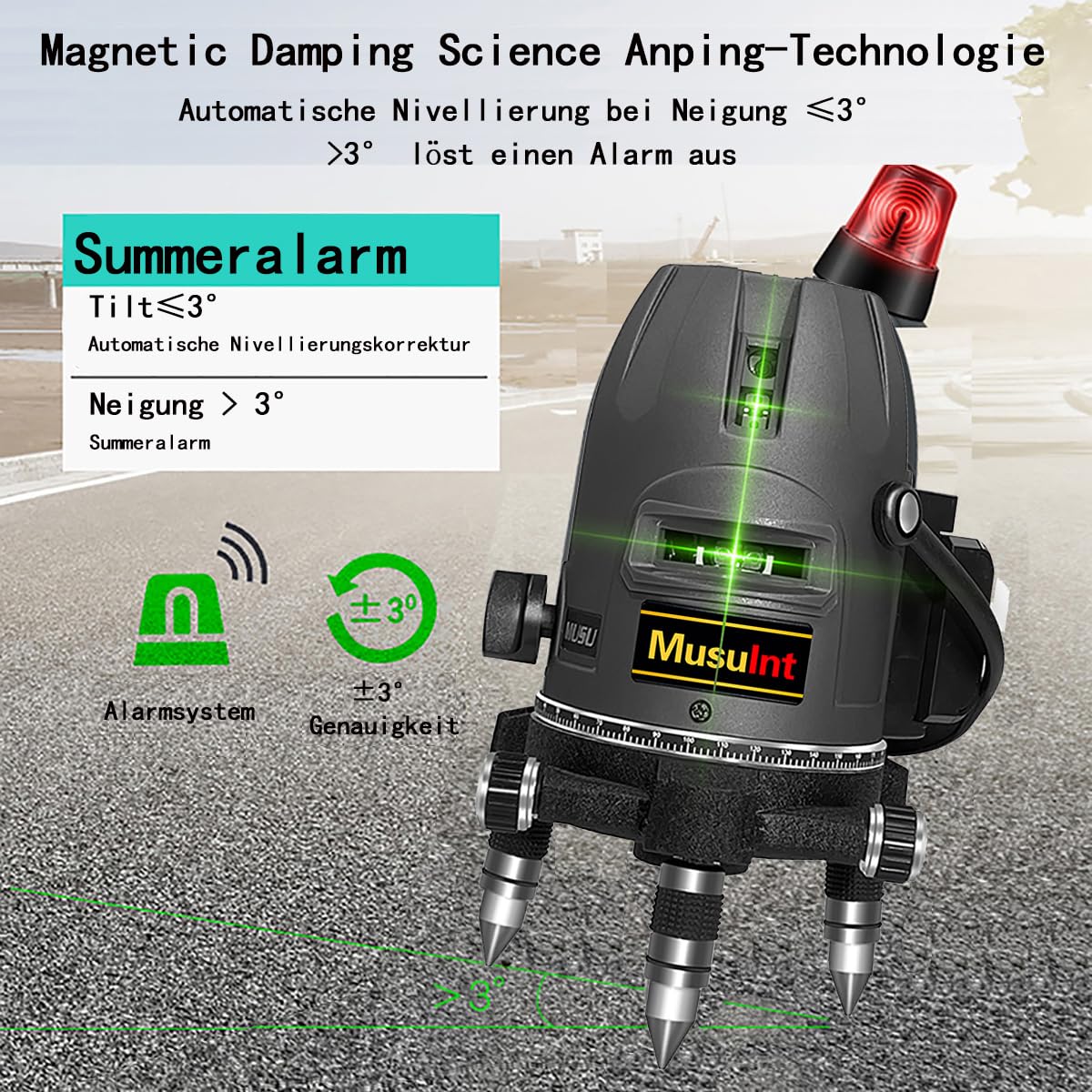 (Outdoor Superbright) 5 Lines Outdoor Green Laser Level 360 Self Leveling Precision Level Tool Super Brightness 5 Strong Light Spots Can Rotate 360 Degrees Digital Lithium Ion Battery High Capacity