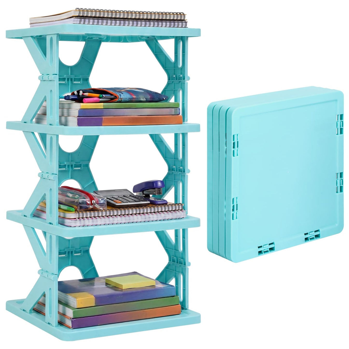 Lineshading 4 Tier Foldable Locker Organizer Shelf Foldable Storage Shelves Locker for School, Office, Gym Lockers, Dorm Room, Multi-Layer Shoe Gear Tower, Heavy-Duty No-Tool Portable Shelf (Blue)