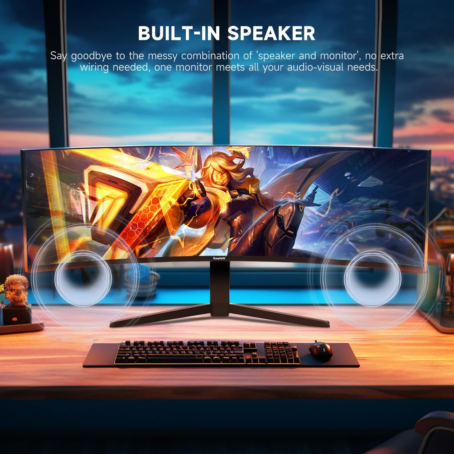Gawfolk 49 inch Ultra-Wide Curved 1500R Gaming Computer Monitor, DQHD(5120×1440), 165Hz, 1MS, FreeSync, 120% sRGB, Built-in speaker PC Screen, HDMI2.1 & DP1.4, Compatible Wall Mount 100*100mm- Black