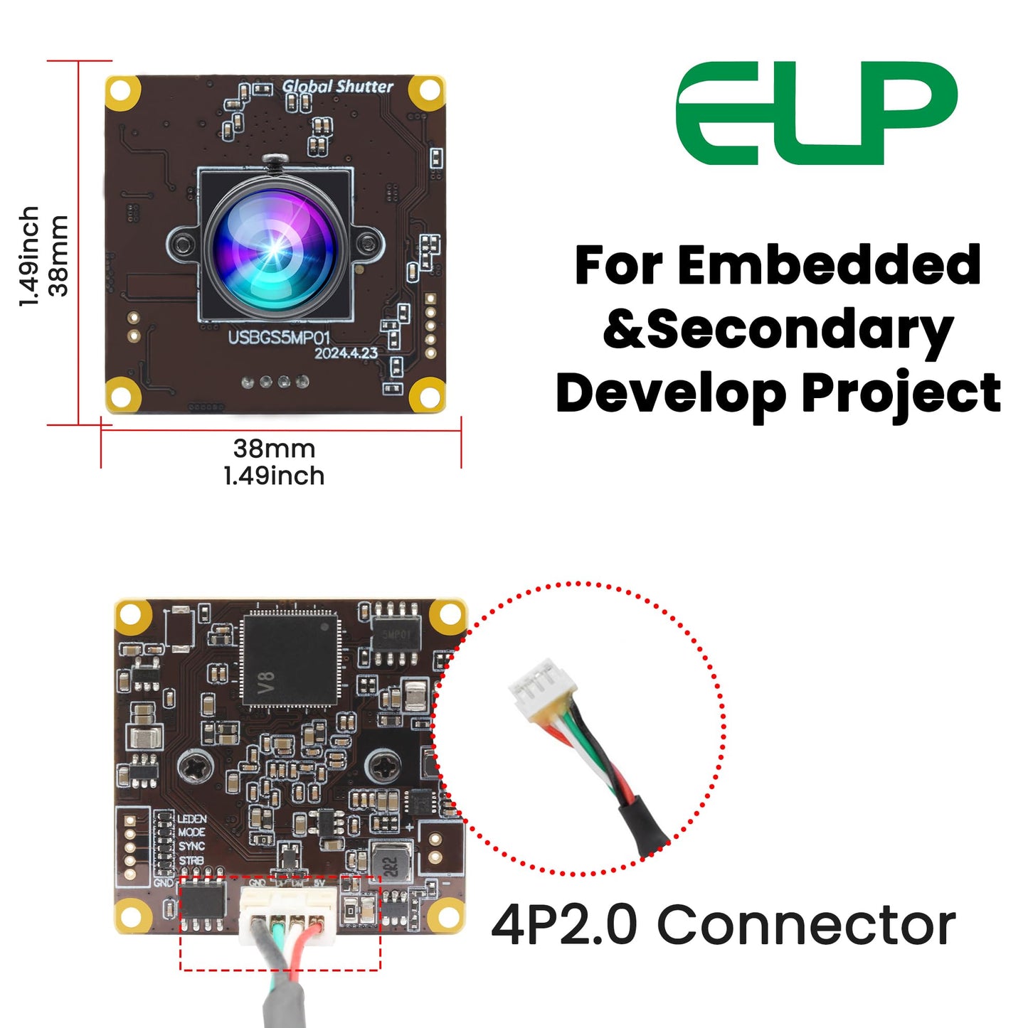 ELP 5MP Global Shutter 50fps USB Camera Module for Computer UVC USB2.0 Lightburn Cam for Laser Engraver High Speed 60fps PC Camera Wide Angle Webcamera for Live Streaming (100°Low Distortion Lens)