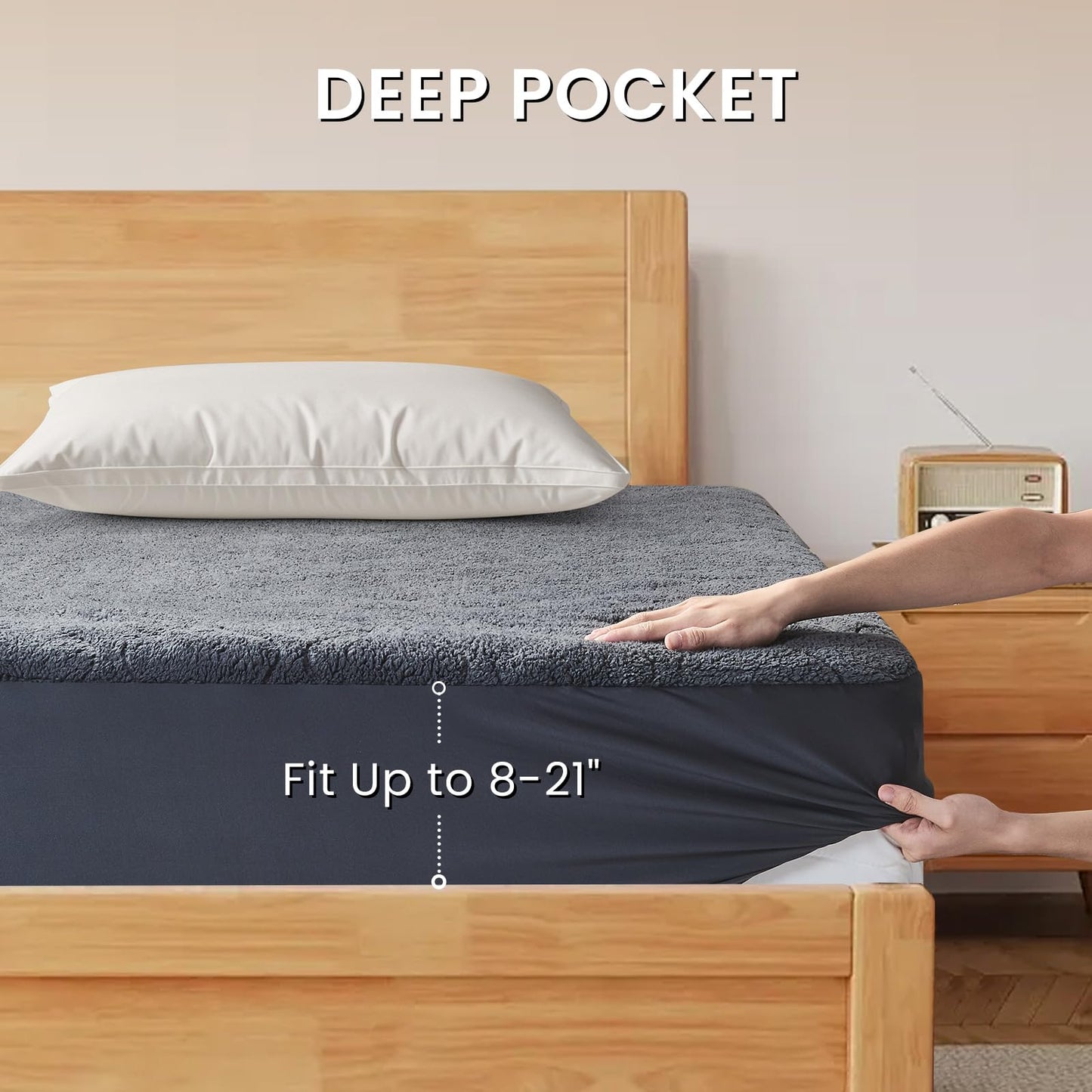 Easthome Twin Size Heated Mattress Pad Sherpa Electric Mattress Pads Electric Bed Warmer Fit up to 21" with 6 Heat Settings 10 Hours Auto Shut Off, Dark Gray