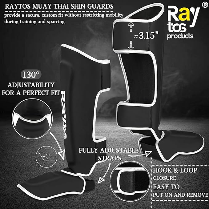 Muay Thai Shin Guards - MMA Kickboxing Leg Instep Protective Pads, Martial Art Sparring Gear for BJJ Karate Boxing Taekwondo Training, Men Adults Kids Children