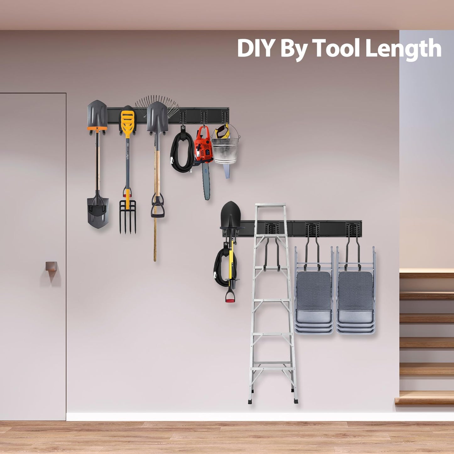 Gatsowm Tool Storage Rack Wall Mount, 64 Inch Adjustable Garden Tool Organizer, Heavy Duty Garage Wall Organizer Rack, Yard Tool Organizer System for Rake Shovel Broom Mop Wall Holder