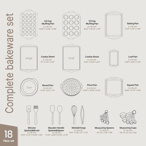BAKKEN Nonstick Baking Pan Set - Carbon Steel Bakeware with Blue Silicone Handles | Oven Safe Up to 450°F, 18-Piece Set